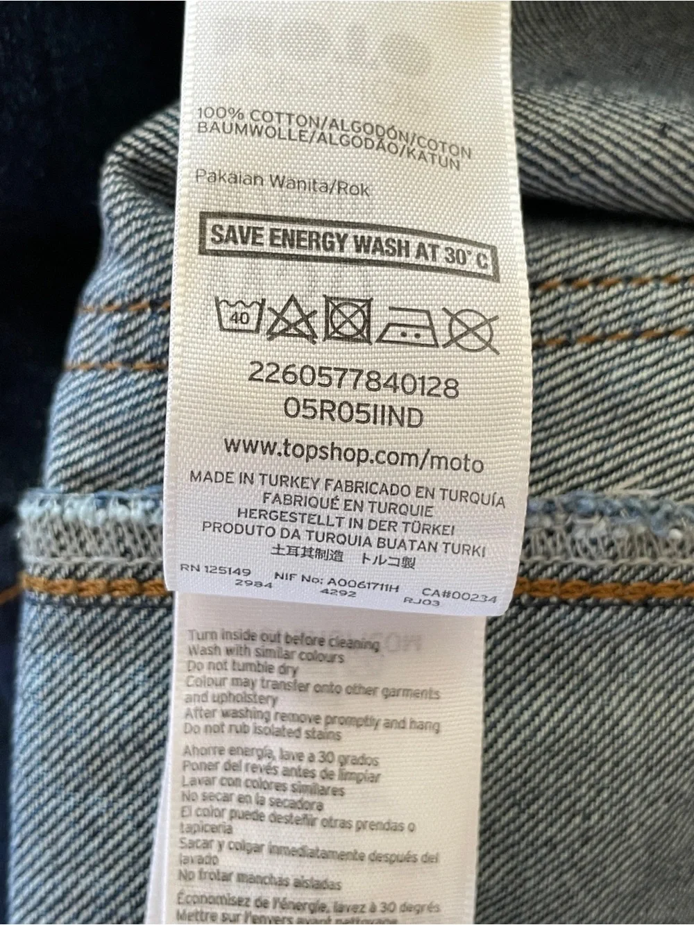 Topshop Moto Dark Blue Denim Button-Front Mini Skirt Lg Pocket Front 30